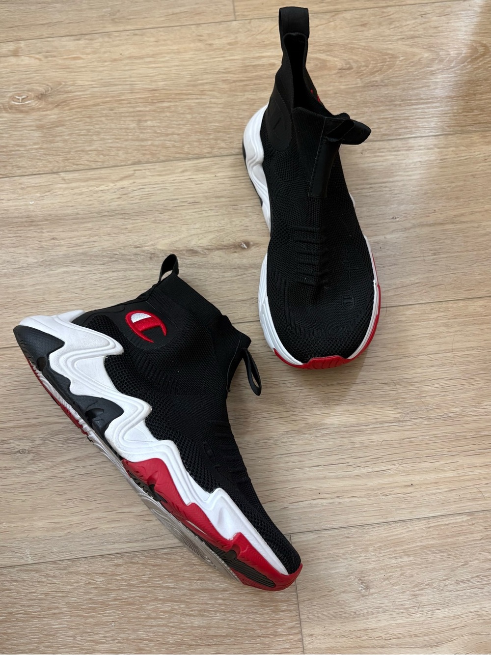 Champion Red & Black Hyper C Raw Sock Sneakers Size 8.5